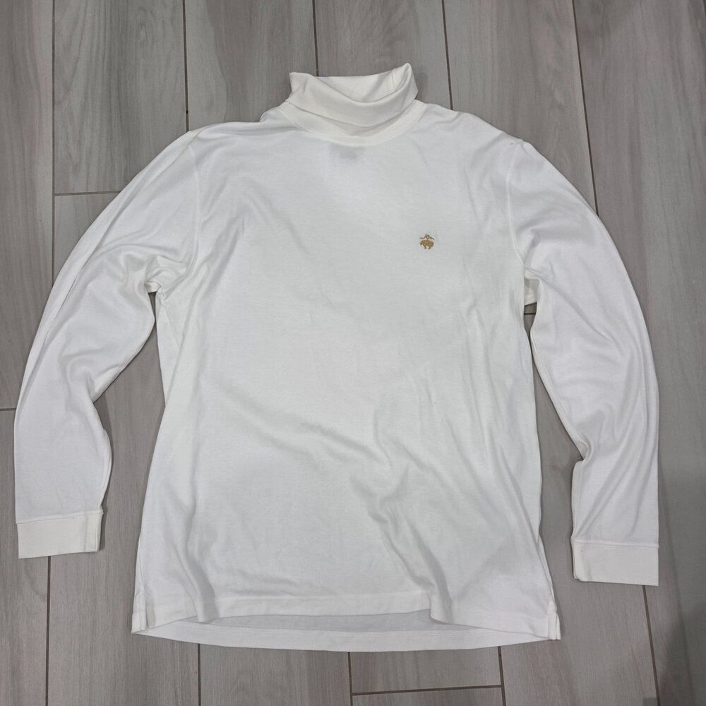 Brooks Brothers 346 Mock Neck Shirt XL White Long Sleeve 100% Cotton Logo